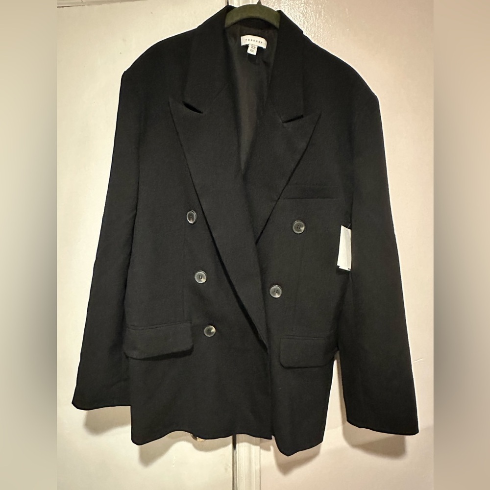 Topshop Black Double-Breasted Blazer Jacket